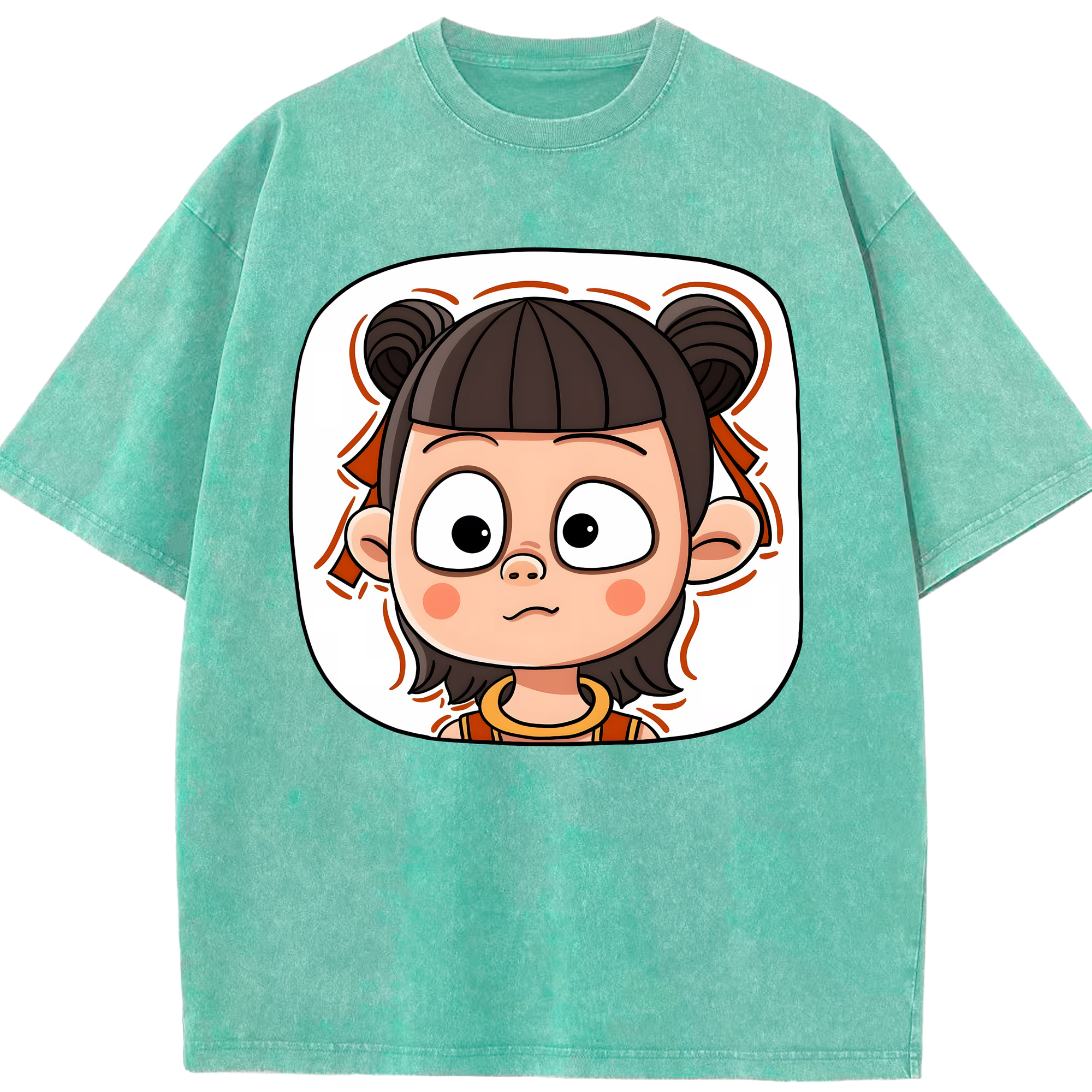 （画像用） Ne Zha 2 ナタ 魔童の大暴れ 綿100% ヴィンテージ風 半袖Tシャツ（フロントプリント）